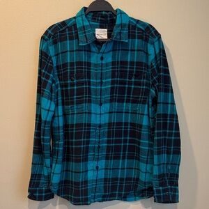 Teal and Black Plaid Men's Casual Shirt